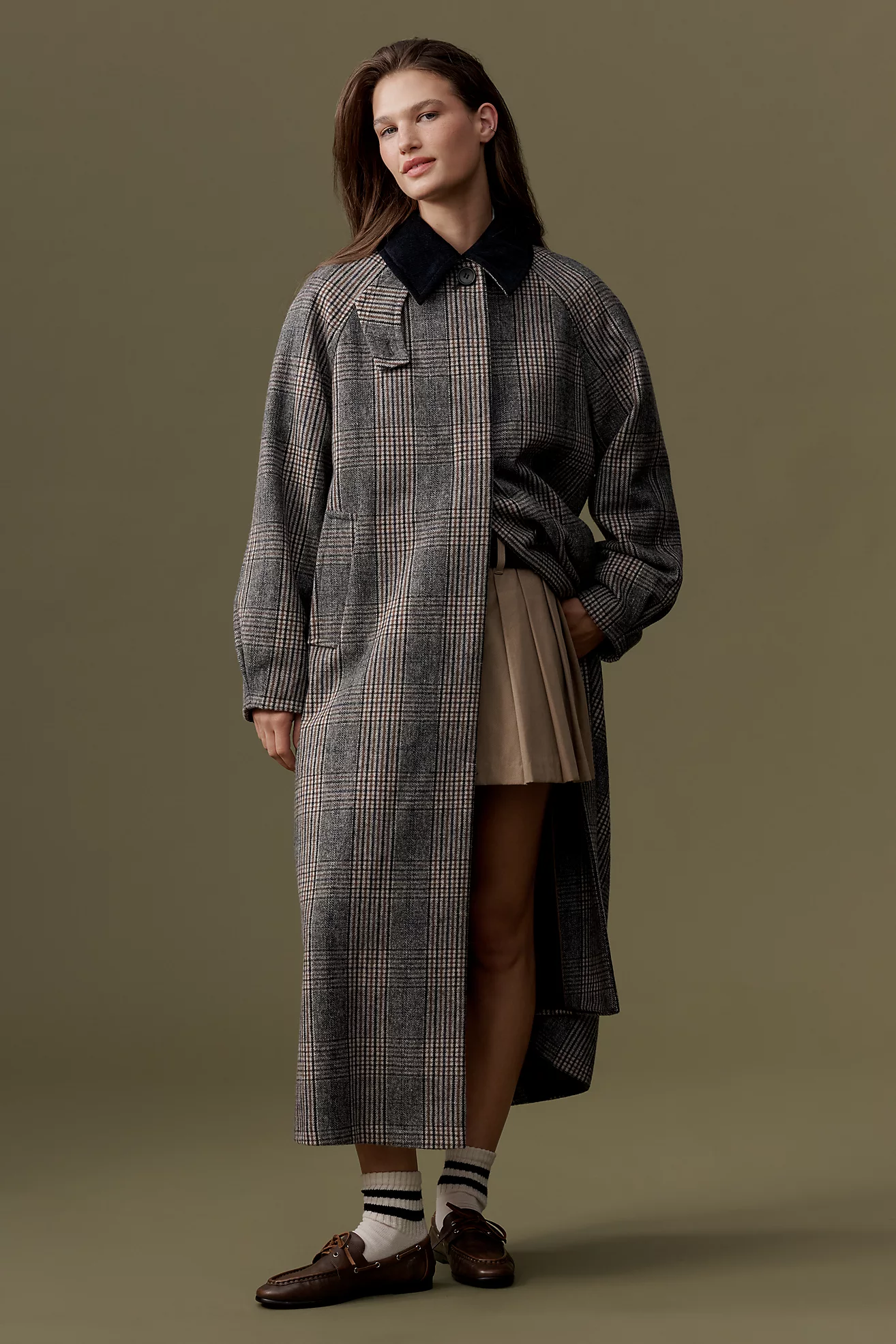 By Anthropologie Checked Wool Blend Coat