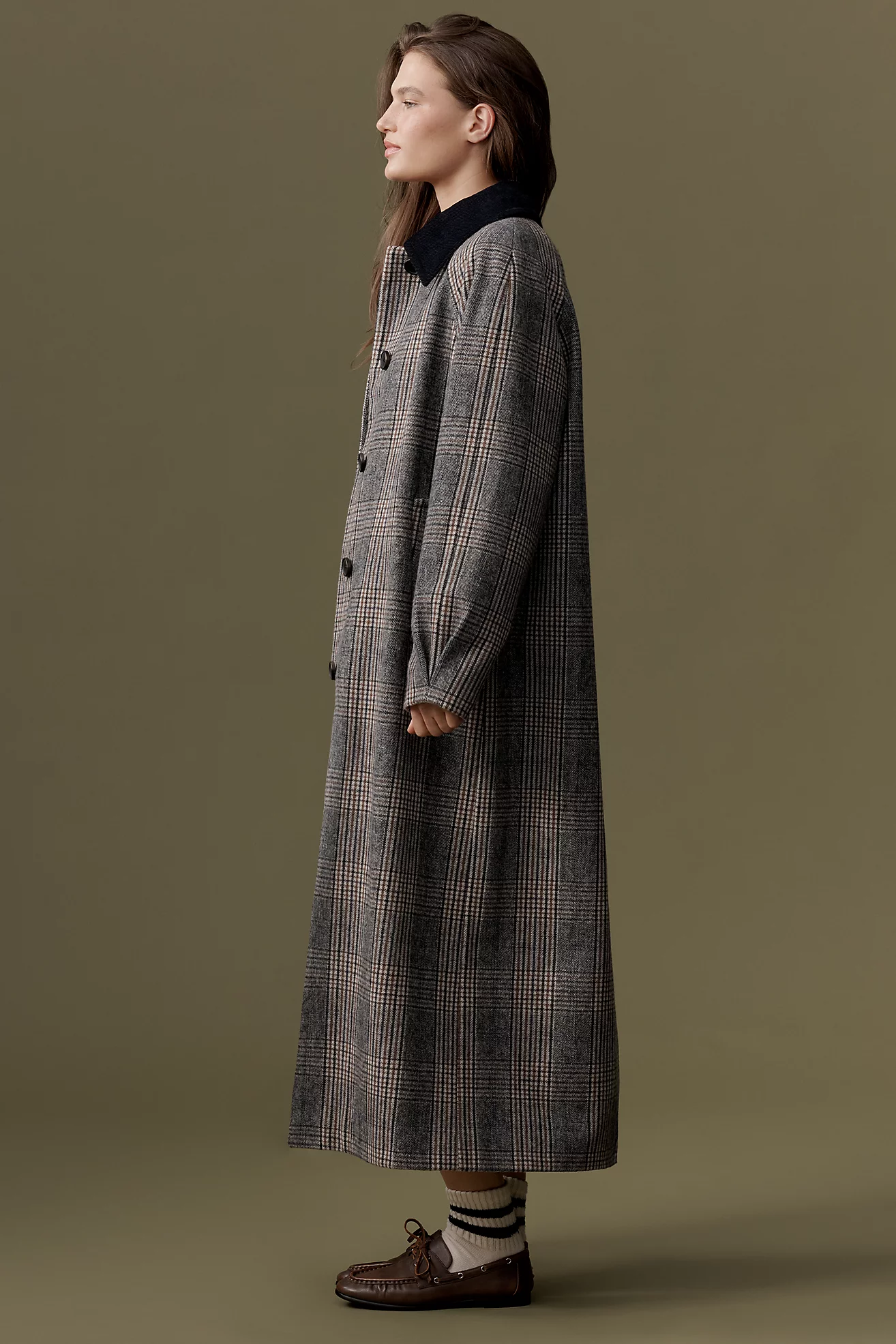 By Anthropologie Checked Wool Blend Coat