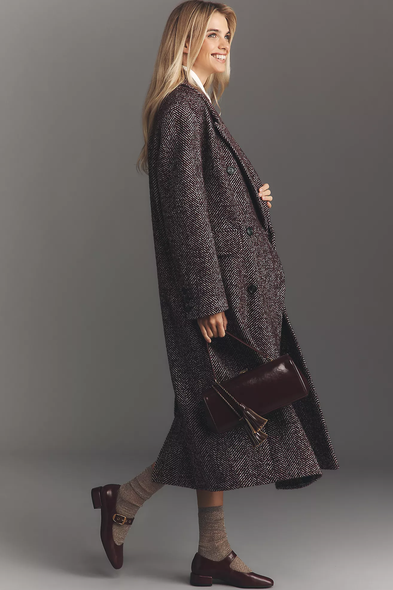 By Anthropologie Herringbone Wool-Blend Oversized Coat