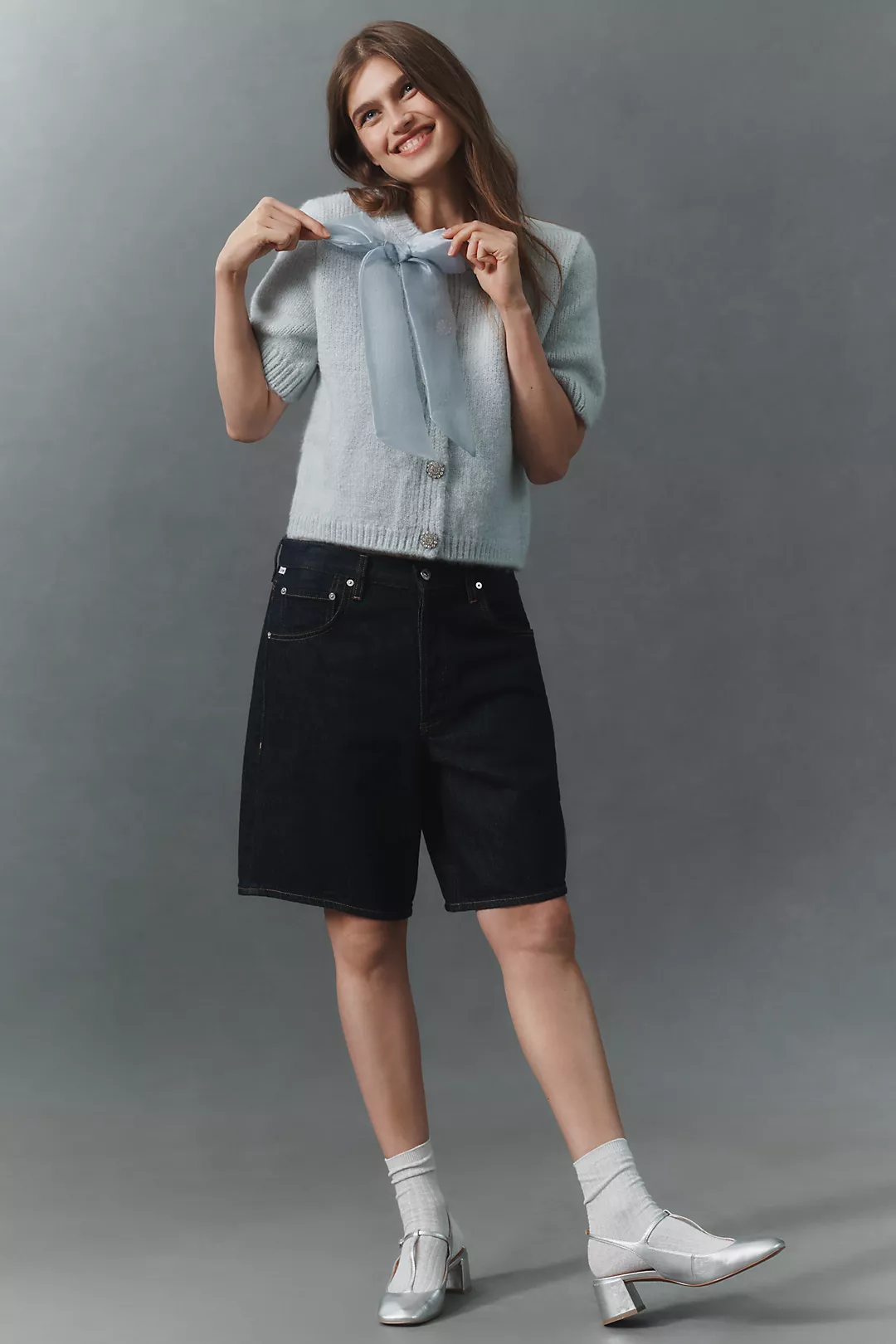 Maeve Short-Sleeve Bow Cardigan Sweater