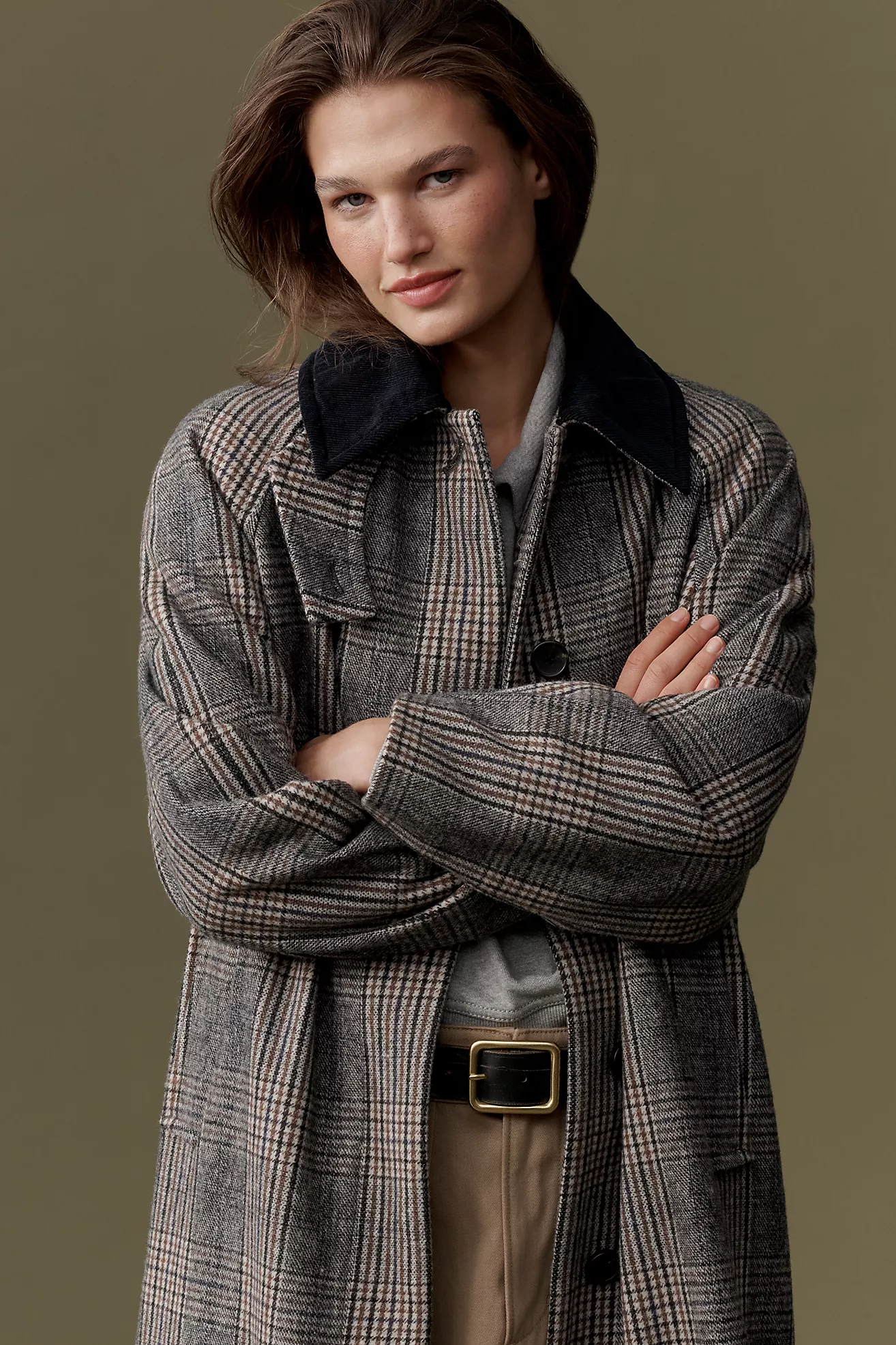By Anthropologie Checked Wool Blend Coat