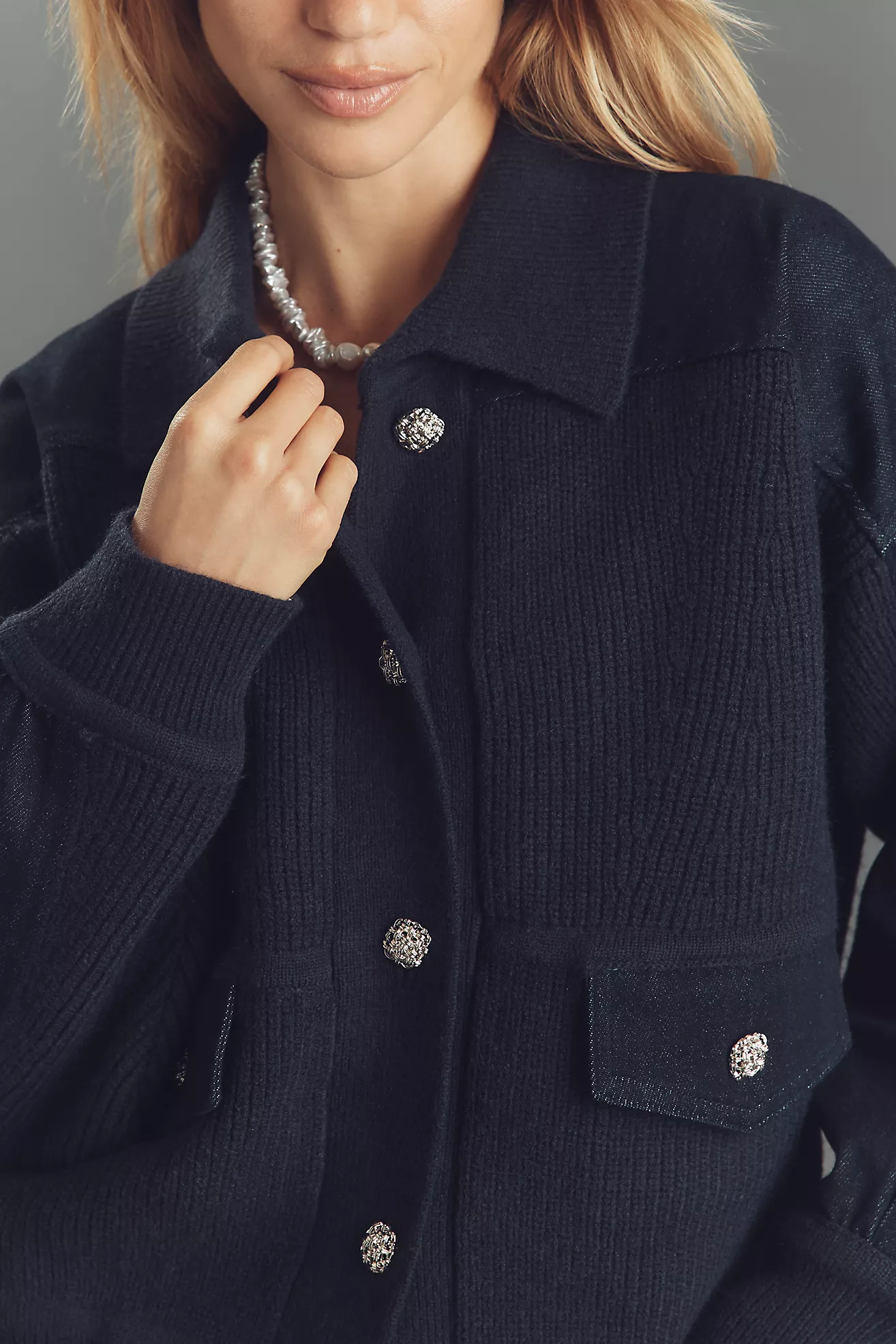 RAISONNEL Denim-Trim Sweater Jacket