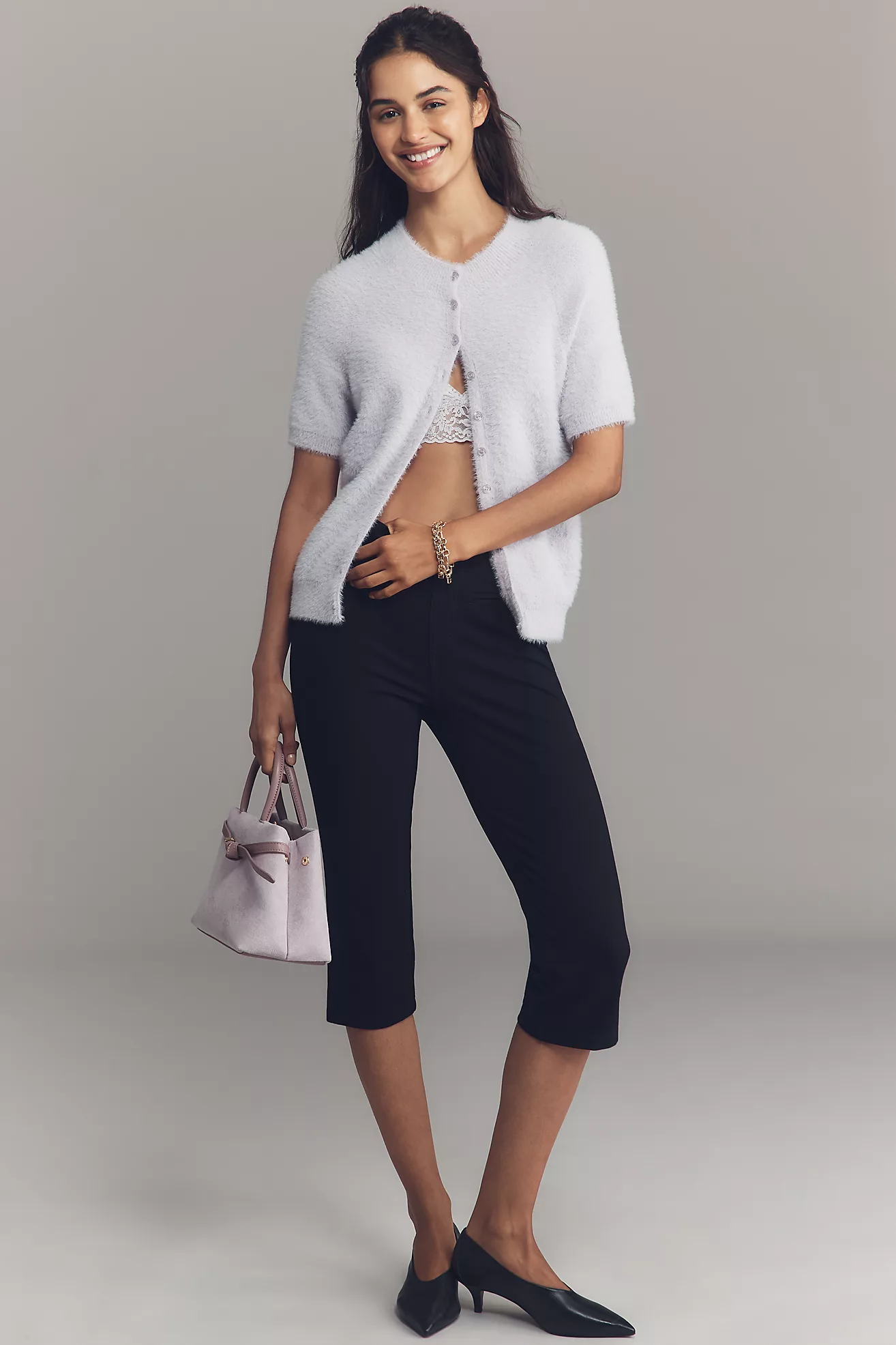 By Anthropologie Short-Sleeve Eyelash Cardigan Sweater