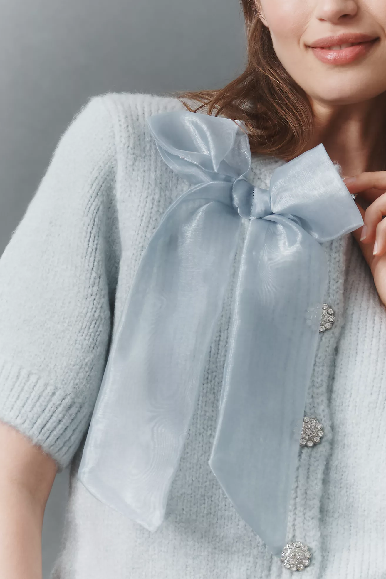 Maeve Short-Sleeve Bow Cardigan Sweater