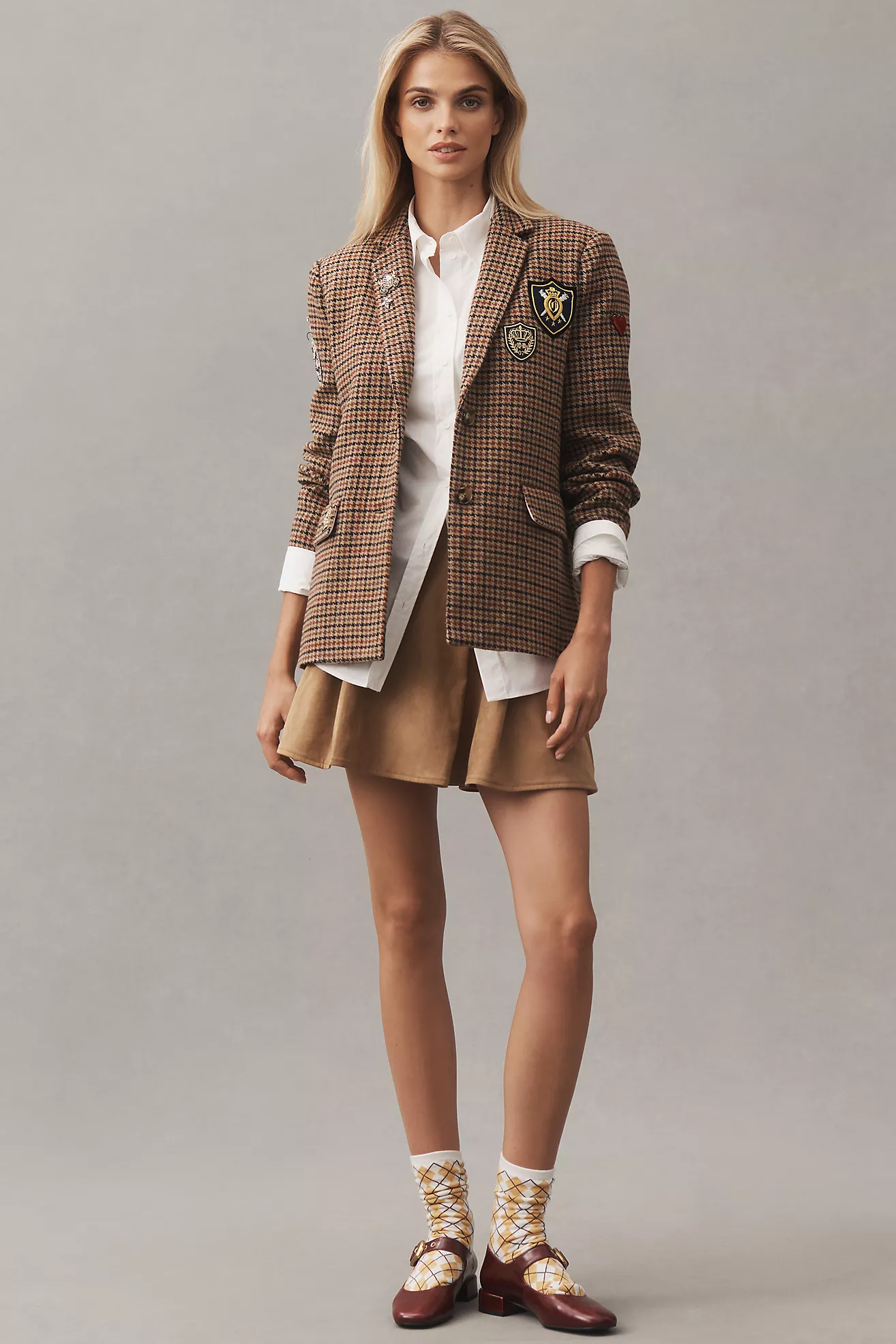 By Anthropologie Patches Houndstooth Blazer