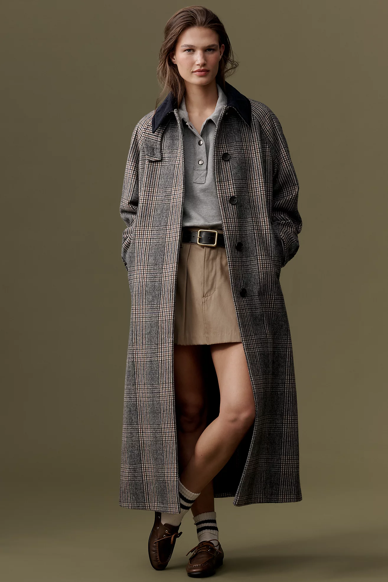 By Anthropologie Checked Wool Blend Coat