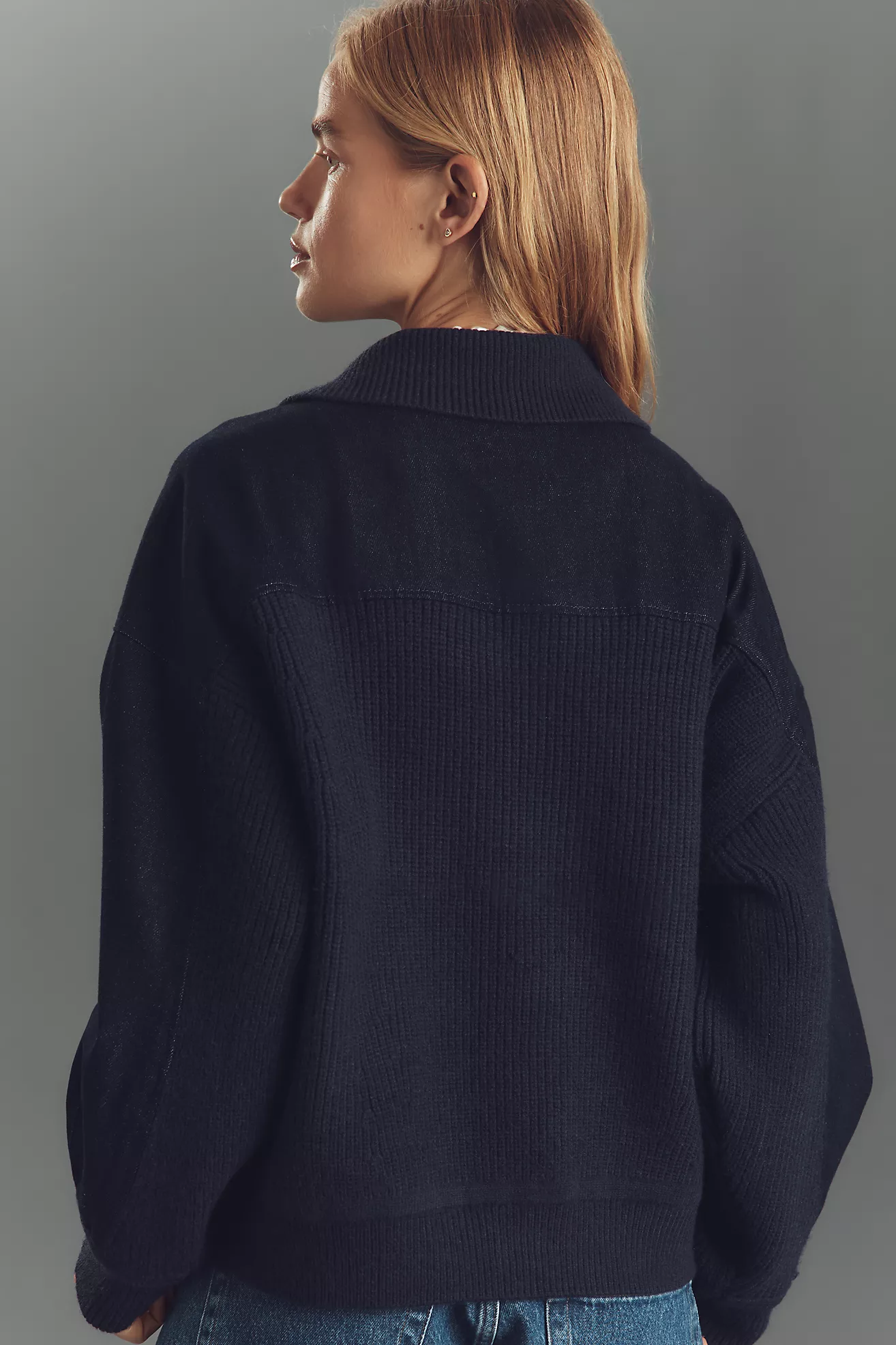 RAISONNEL Denim-Trim Sweater Jacket