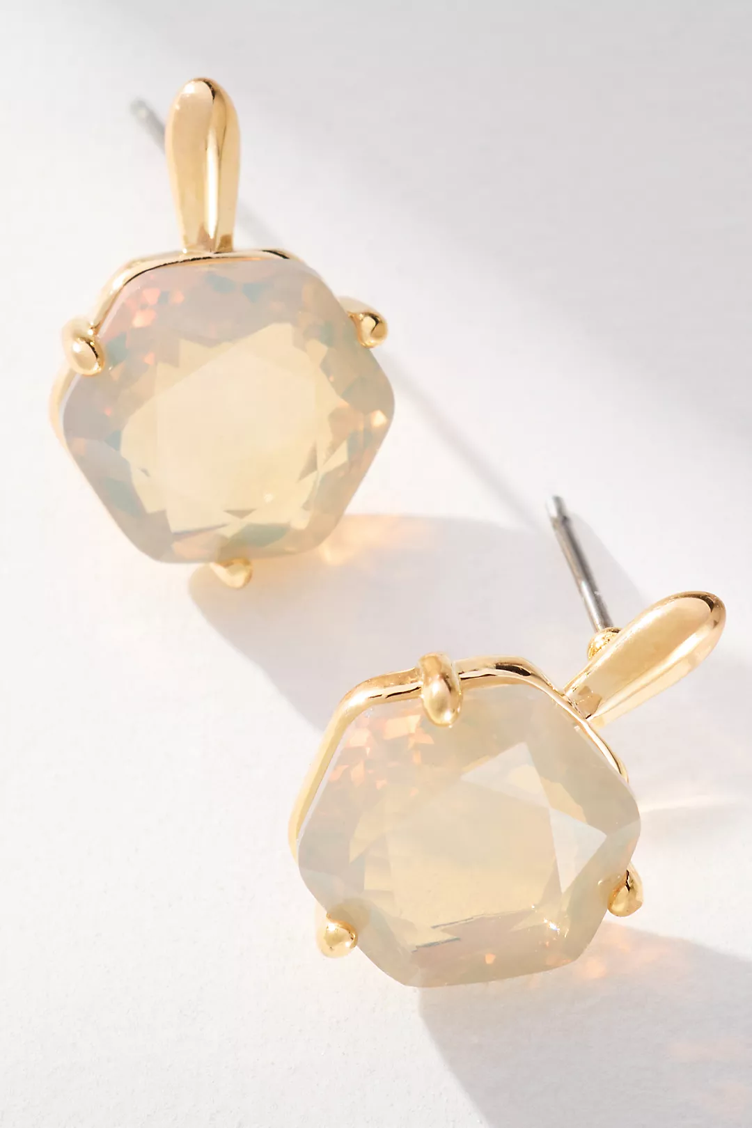 Hexagon Stone Post Earrings