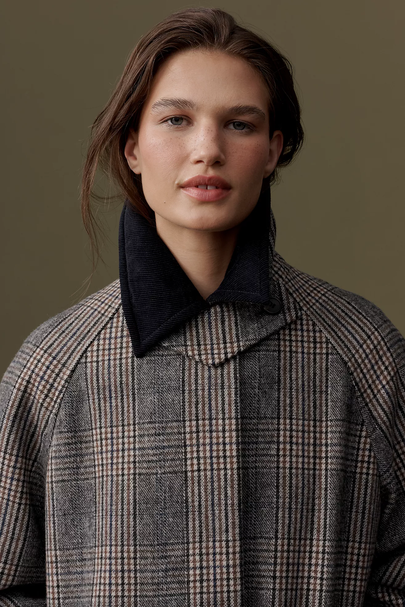 By Anthropologie Checked Wool Blend Coat