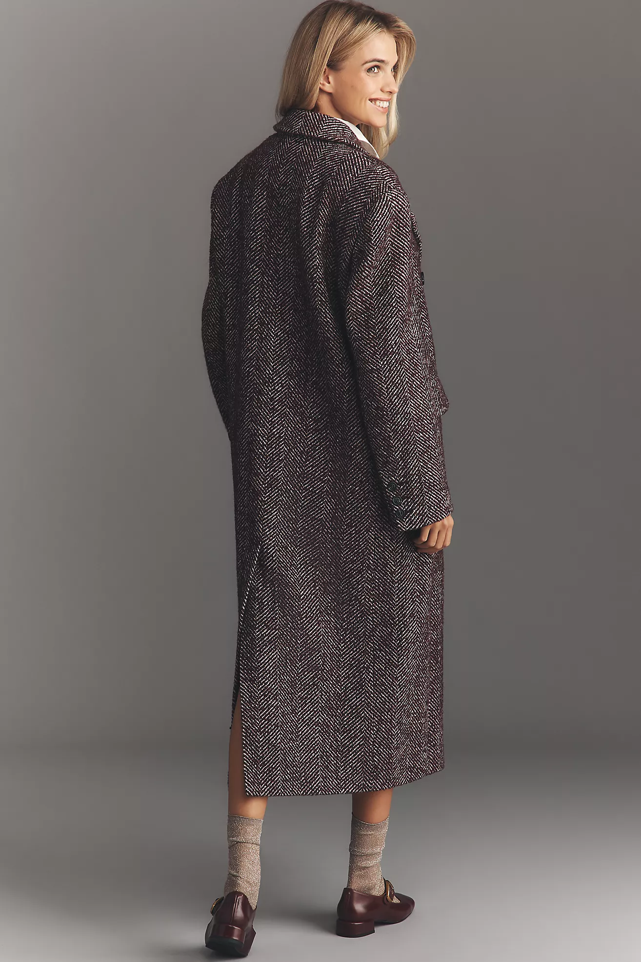 By Anthropologie Herringbone Wool-Blend Oversized Coat
