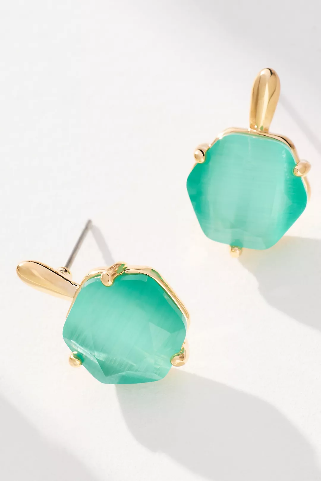 Hexagon Stone Post Earrings