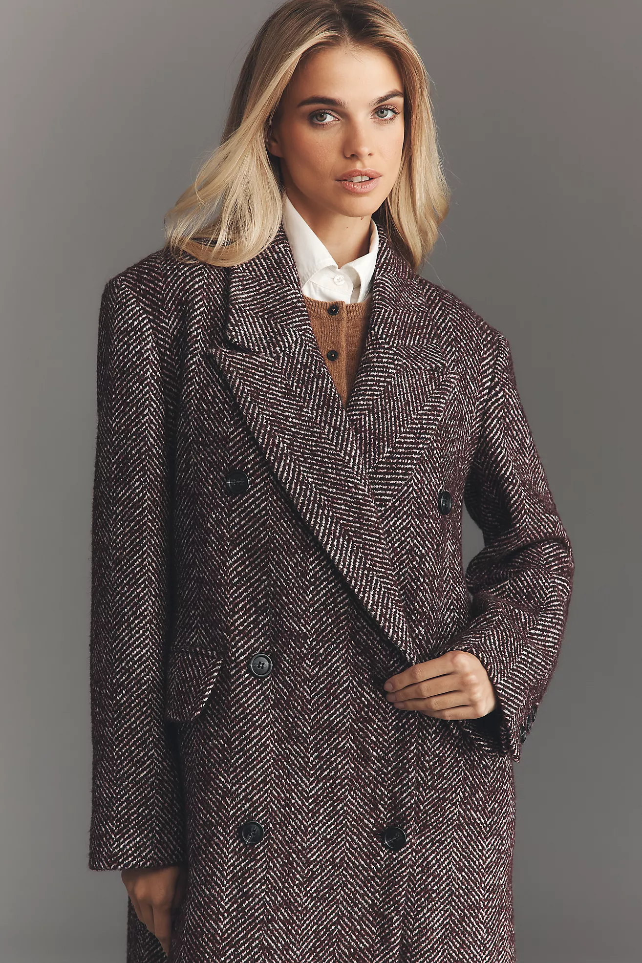 By Anthropologie Herringbone Wool-Blend Oversized Coat