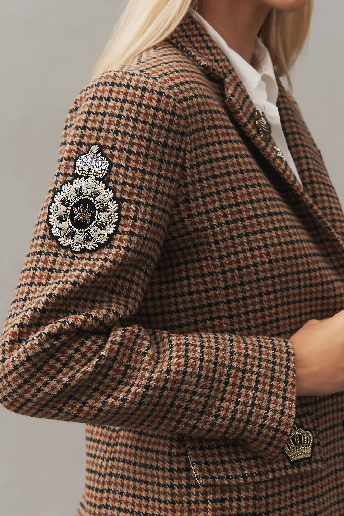 By Anthropologie Patches Houndstooth Blazer