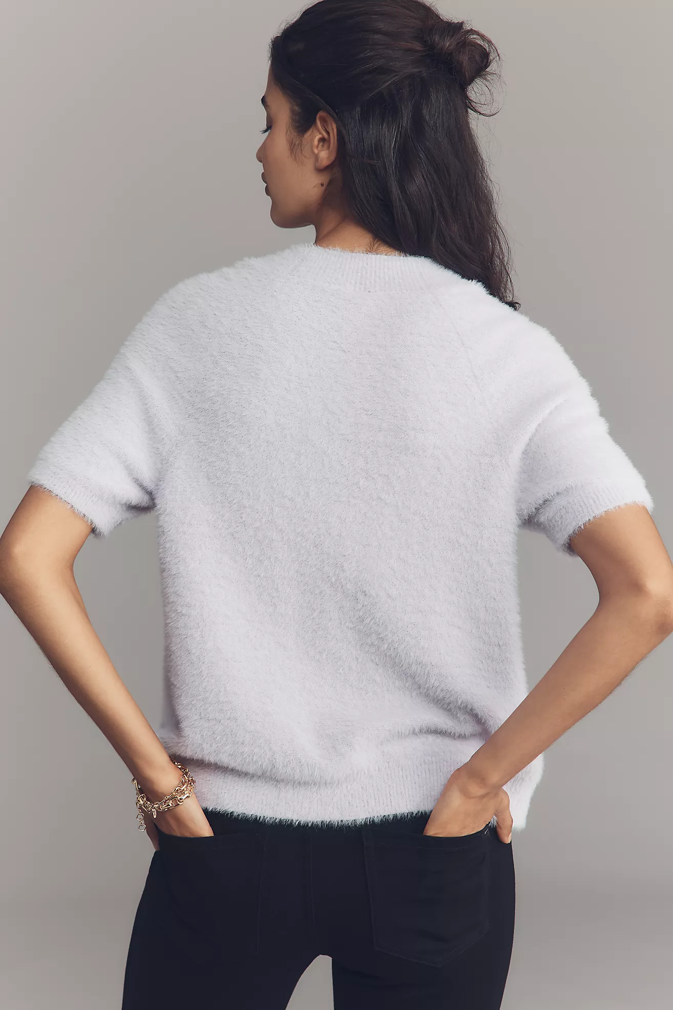 By Anthropologie Short-Sleeve Eyelash Cardigan Sweater