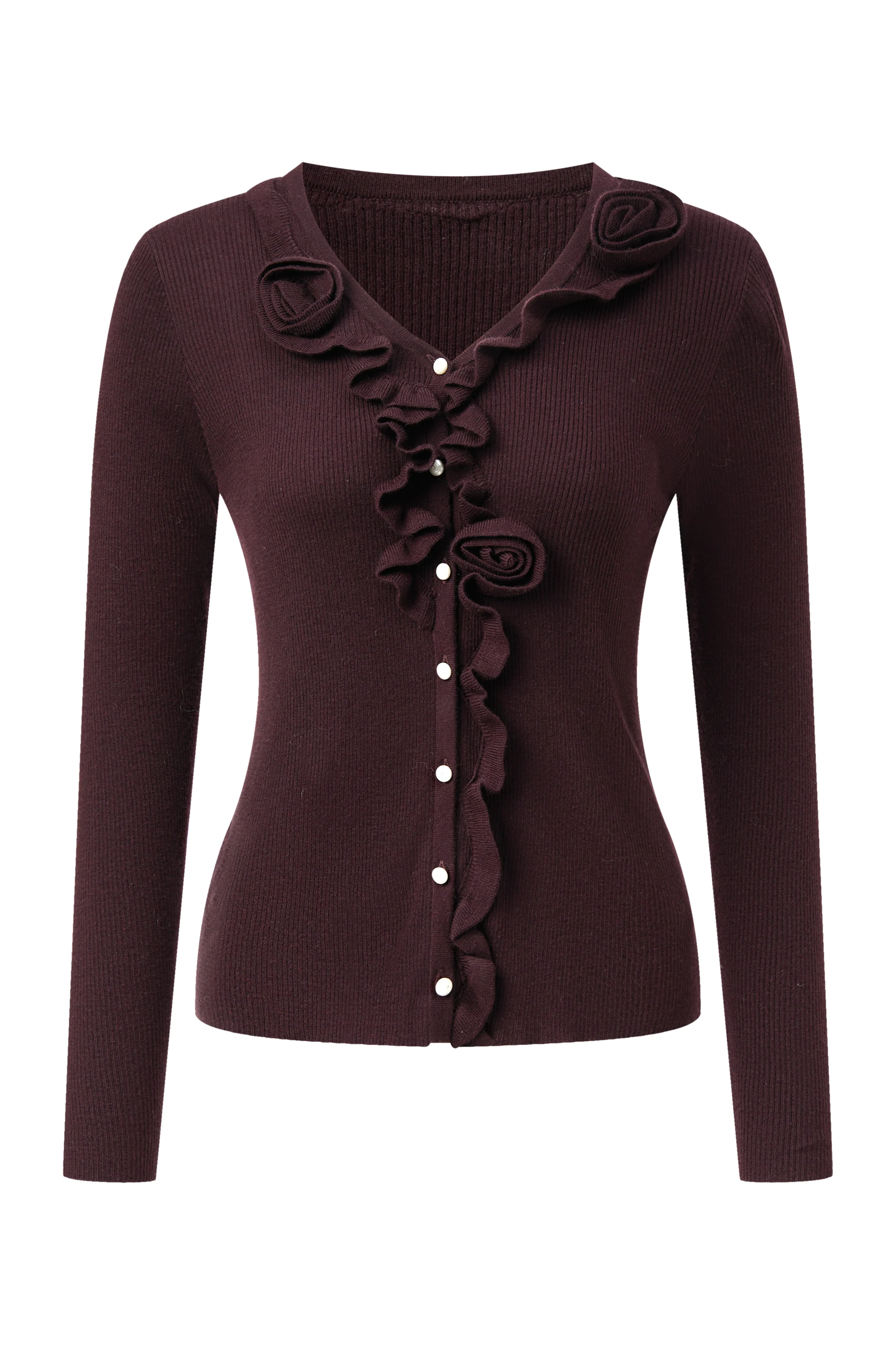 Rosette ribbed wool cardigan